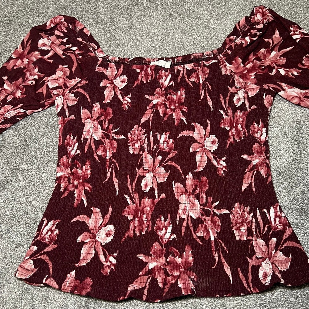 Ember Women's Maroon Off‎ The Shoulder Floral Pattern Half Sleeve Top Size Small